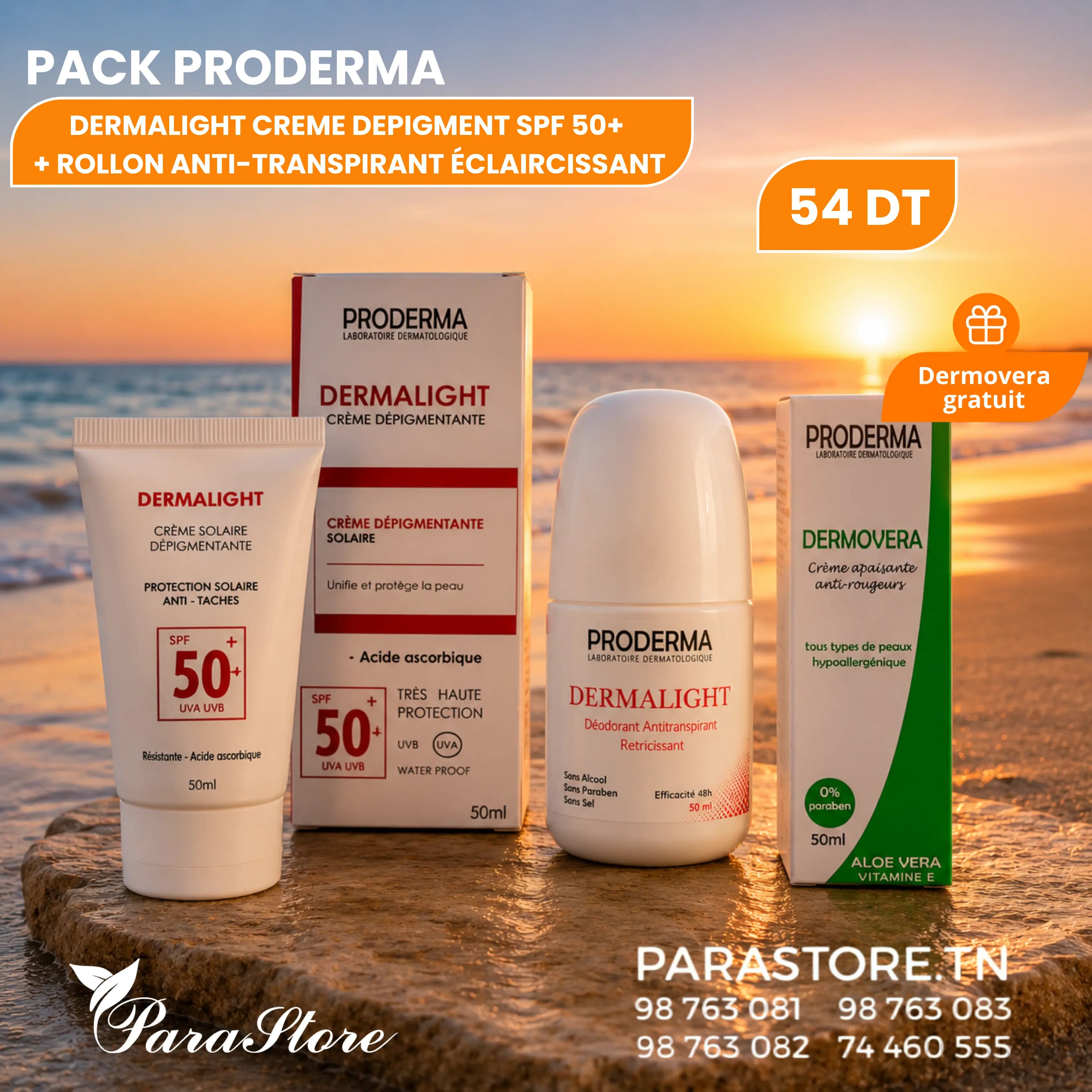 PACK PRODERMA ANTI-TÂCHES SPF50+ + DÉODORANT ÉCLAIRCISSANT + DERMOVERA OFFERT