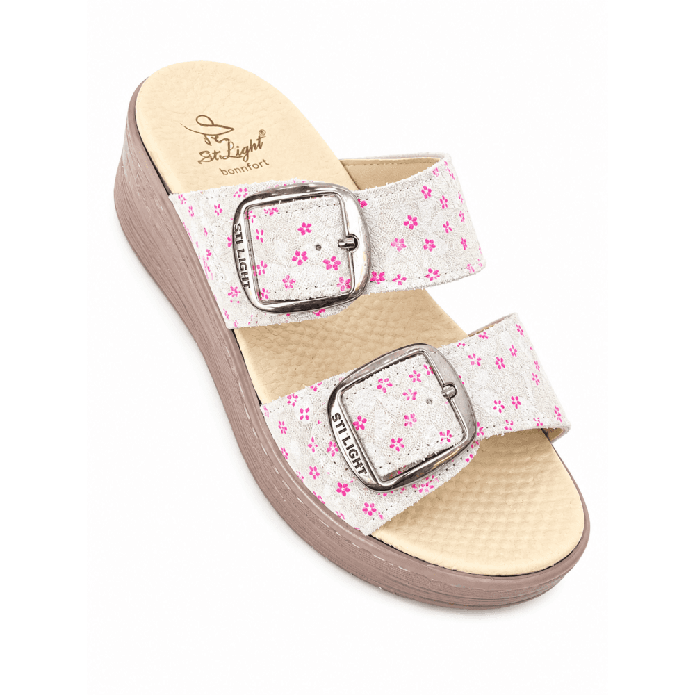 STI LIGHT CLAQUETTES ORTHOPEDIQUES GRIS DETAILS FLEURIES FEMME