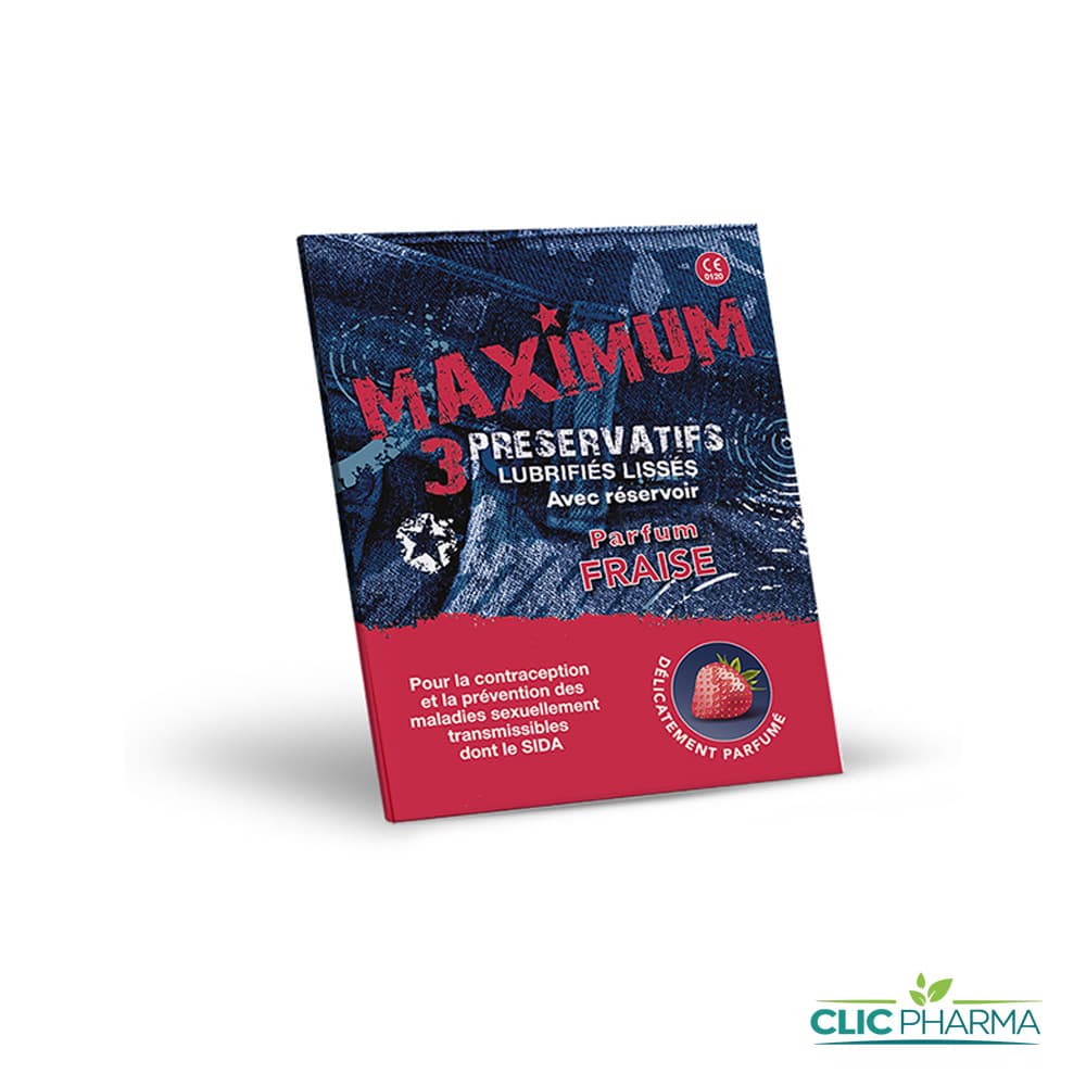 PRESERVATIF MAXIMUM PARFUM FRAISE (BOITE DE 3)
