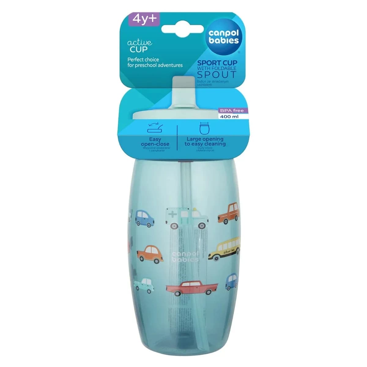 CANPOL BABIES GOURDE AVEC EMBOUT PLIABLE 400ML VOITURES BLEU-56/618_BLU