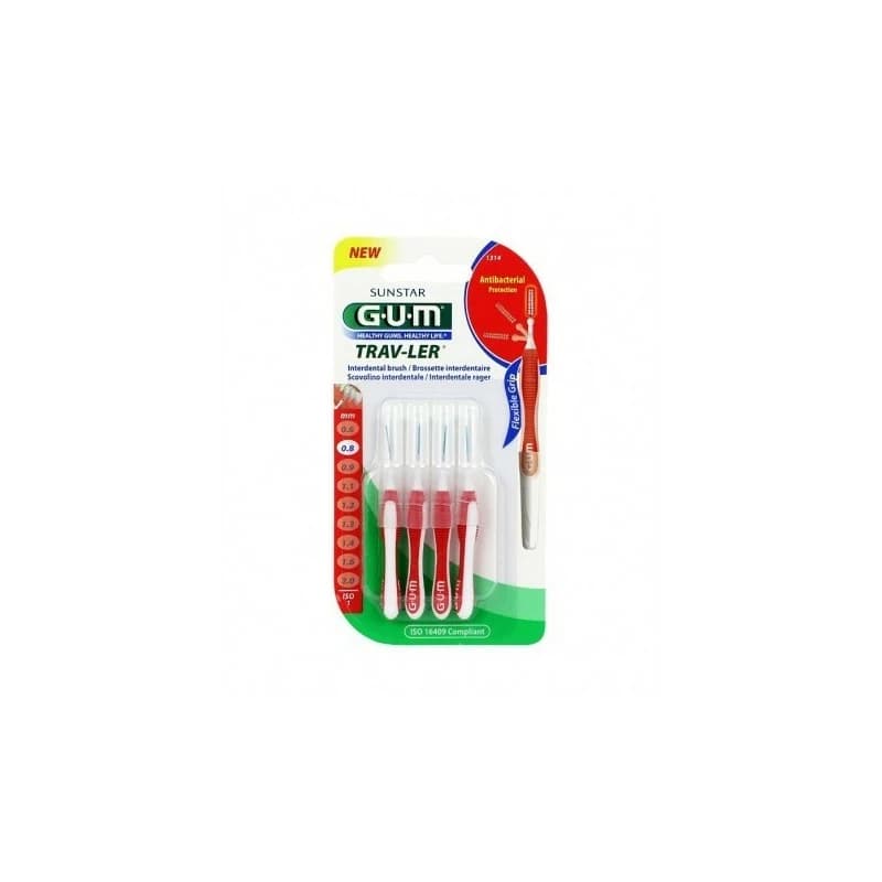 GUM BROSSETTES TRAVELER CYLINDRIQUES 0.8MM(1314) 4 BROSSETTES