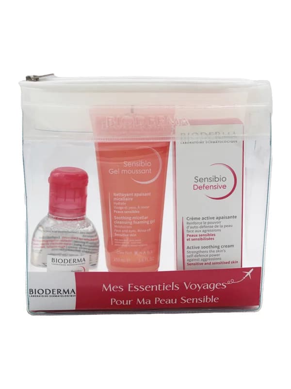 BIODERMA SENSIBIO TROUSSE VOYAGE ( H2O + GEL MOUSSANT + DEFENSIVE )