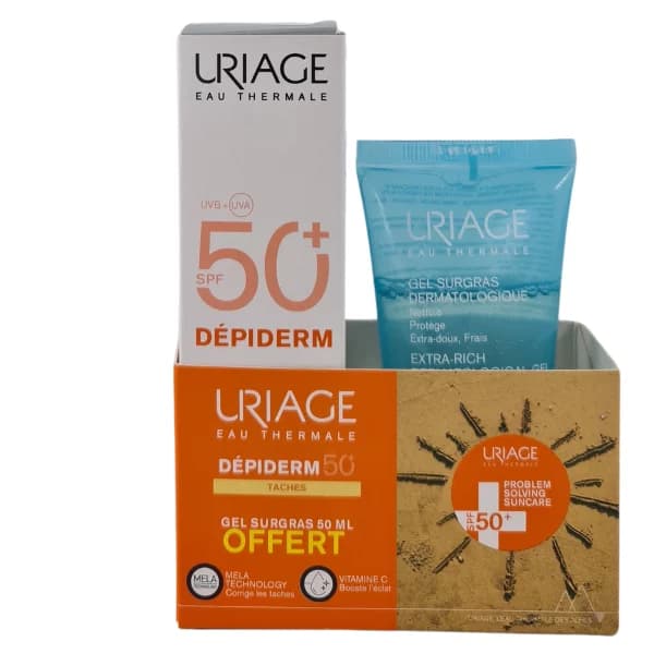 Uriage Écran Dépiderm SPF50+ Anti Tache 30 ml + Gel Nettoyant Surgras 50 ml Offert