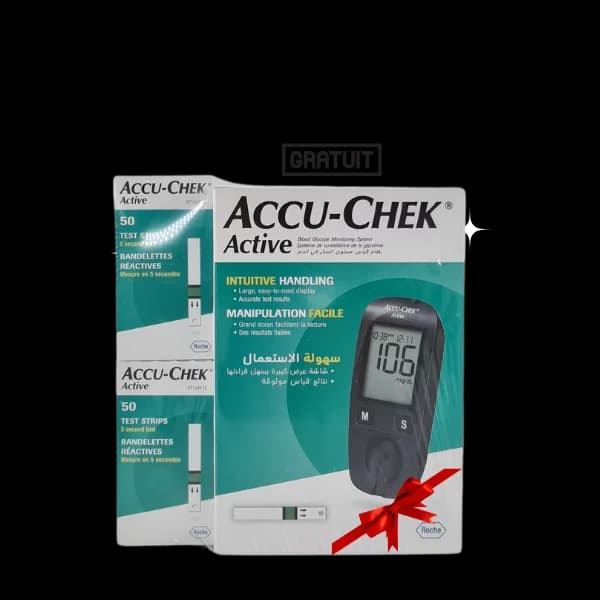 Accu-Chek Active Coffret : 50 Bandelettes + Appareil & 10 Bandes Offertes