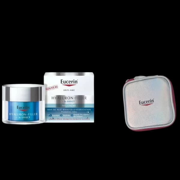 Eucerin Hyaluron Filler + 3 Effect Gel Crème Soin Nuit Booster d’Hydratation 50 ml + Trousse Cadeau