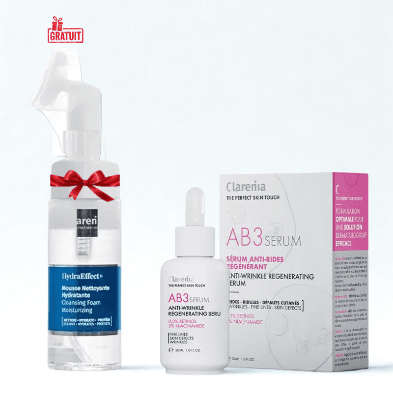 Clarenia AB3 sérum anti rides régénérante 30ML +hydraffect+ mousse nettoyante hydratante offerte