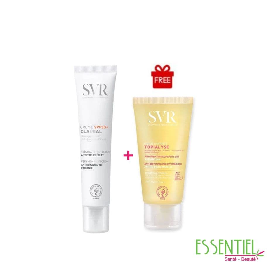 SVR CLAIRIAL Crème SPF50+ Anti-tâches éclat + huile topialyse 55ml offert