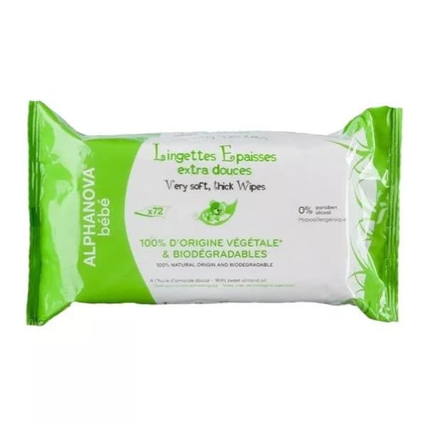 ALPHANOVA LINGETTES BÉBÉ PARFUMÉES, ÉPAISSES ET EXTRA DOUCES X3 – AMANDE DOUCE