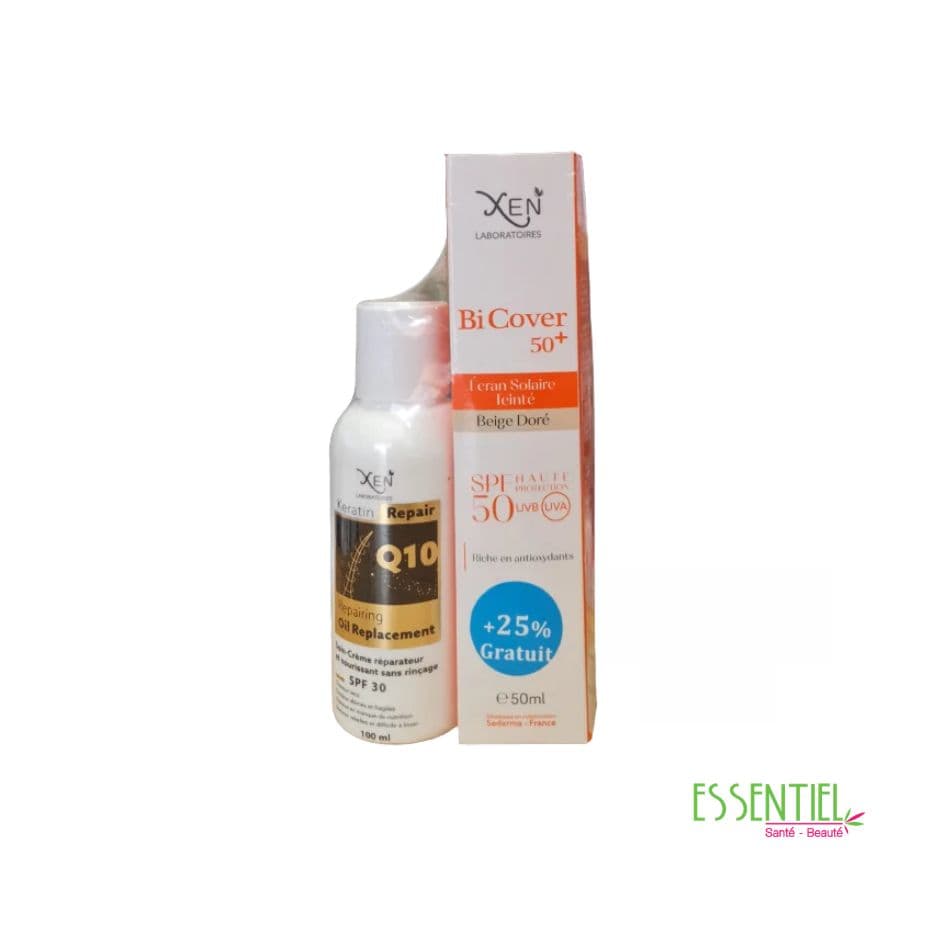 Xen Bi Cover écran solaire teinté beige doré + Soin réparateur cheveux Keratin offert