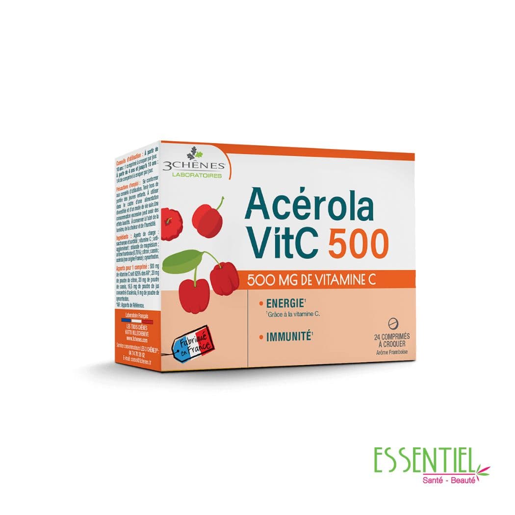 3 CHENES Acérola VitC 500 M 24 Comprimés à croquer