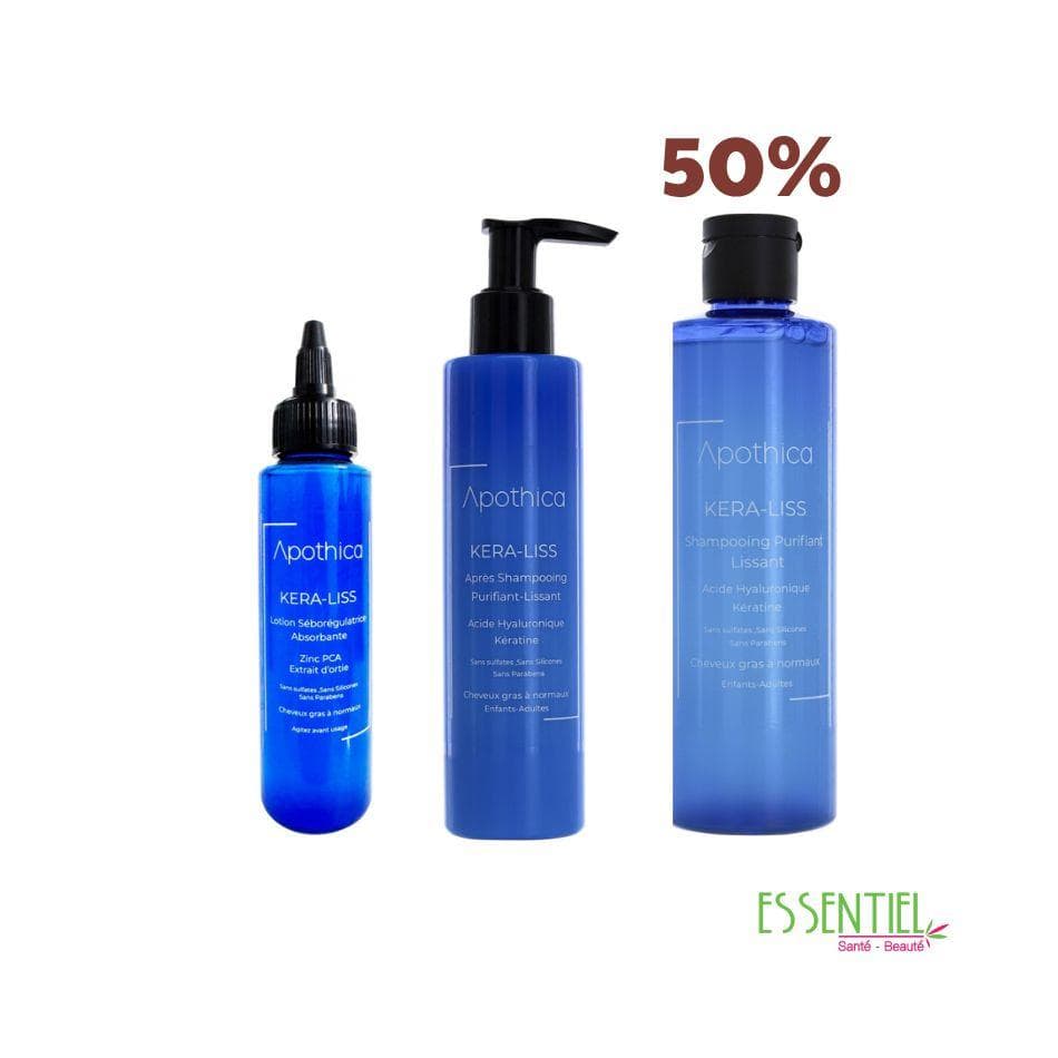 Apothica Kera-Liss : shampooing 250ml+aprés shampooing 200ml+lotion séborégulateur 100ml
