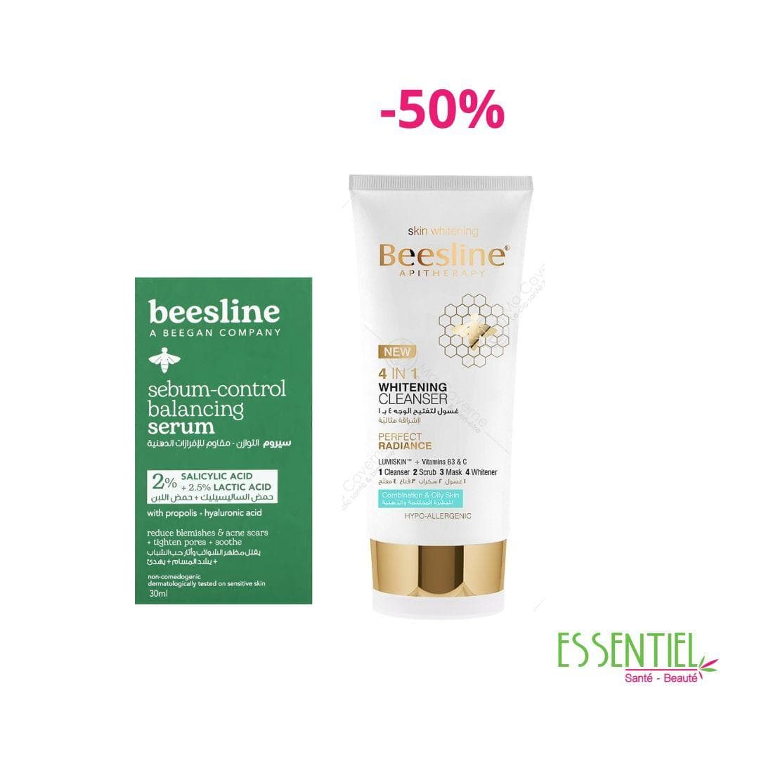 Beesline Sérum Équilibrant Sebum-Control 30ml+gel nettoyant eclaircissant visage 4 en 1 -50%
