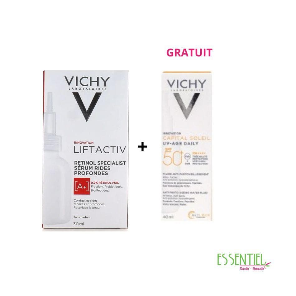 PACK VICHY LIFTACTIV RETINOL SPECIALIST SERUM RIDES PROFONDES [A+] 30ML+Capital soleil – Fluide solaire invisible spf50+ GRATUIT