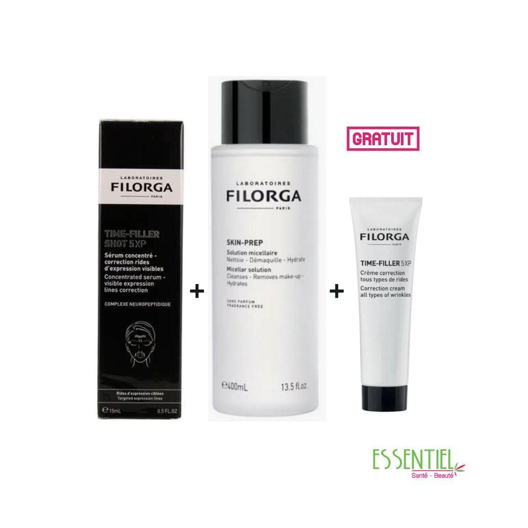 PACK FILORGA SERUM TIME FILLER SHOT 5XP + EAU MICELLAIRE SKIN PREP 400ML+CREME CORRECTION TIME FILLER 30ml gratuit
