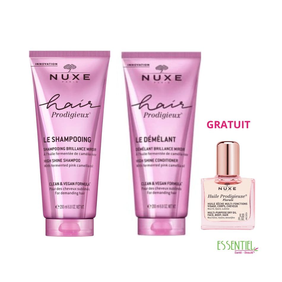 NUXE Le Shampooing Brillance Miroir+Démêlant Brillance Miroir+Huile Prodigieuse® Florale GRATUIT