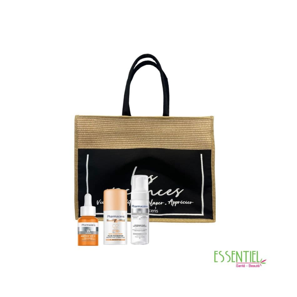 Pharmaceris pack éclaircissant antiox vit -c +pharmaceris fond de teint SPF 50+sand 2+mousse nettoyante + sac de plage offert