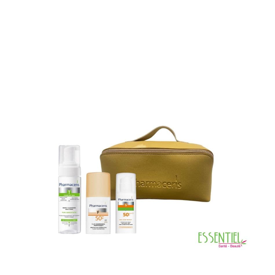 Pharmaceris pack anti acné crème protectrice spf50 + mousse nettoyante 150ml + ecran fond de teint spf50+