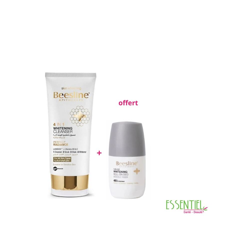 Beesline coffret gel nettoyant eclaircissant 4 en 1 + roll on invisible touch offert