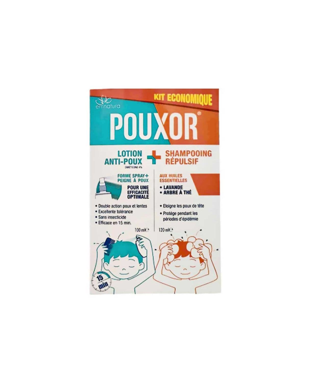 POUXOR – Kit de traitement anti-poux – shampoing + lotion + peigne offert