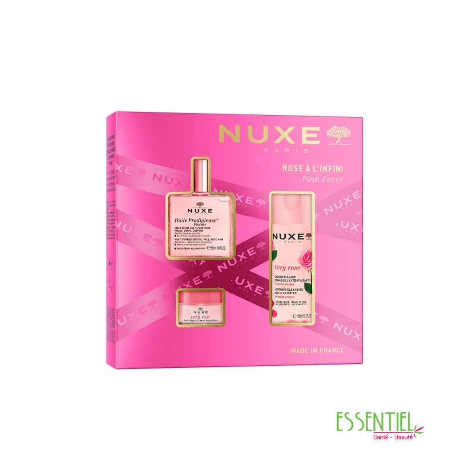 NUXE Coffret Noël Rose A l’Infini Huile prodigieuse + baume a lèvre +eau micellaire