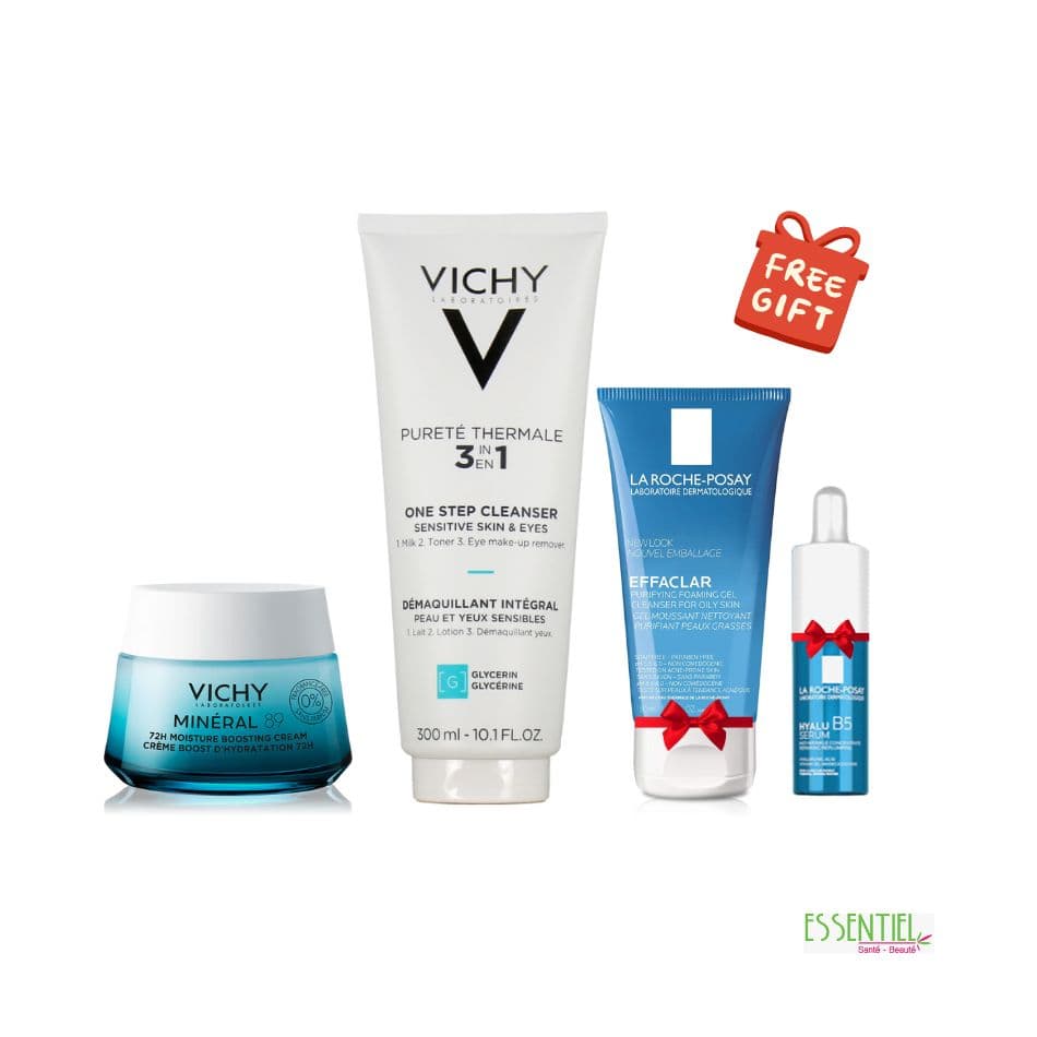 VICHY PACK CREME MINERAL 89+PURETE THERMALE 3EN1 DEMAQUILLANT INTEGRALE + LA ROCHE POSAY EFFACLAR GEL 50ML + HYALU B5 SERUM OFFERTS