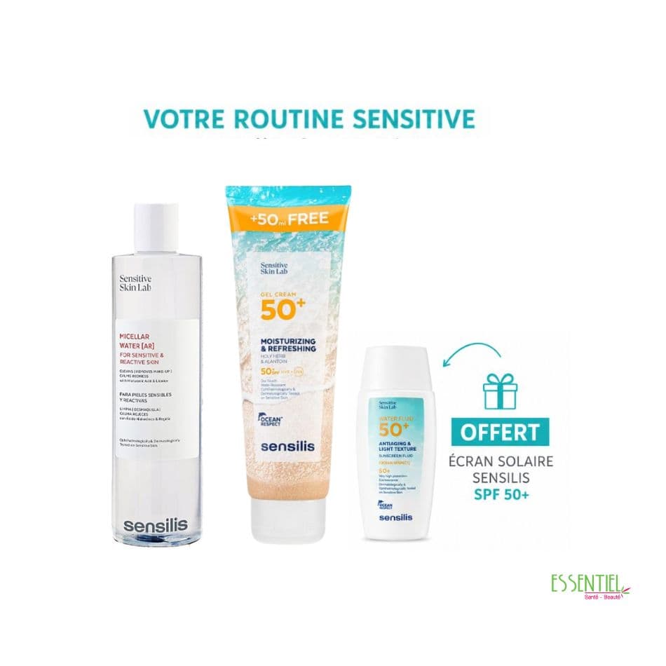 Sensilis routine Peaux Sensibles+WATER FLUID INVISIBLE SPF50+ 40ML offert