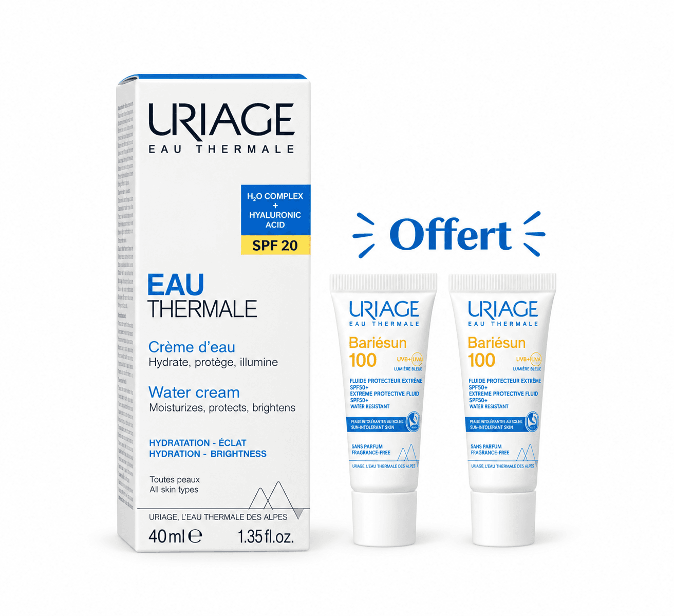 Uriage Crème D’Eau Légère SPF20 +2 Mini Doses Bariésun100 Fluide Offerts