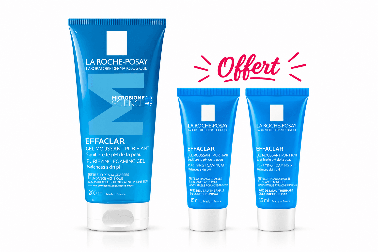 La Roche Posay Effaclar Gel Moussant Purifiant 200mL + 2 Gel Moussant 15mL Offerts