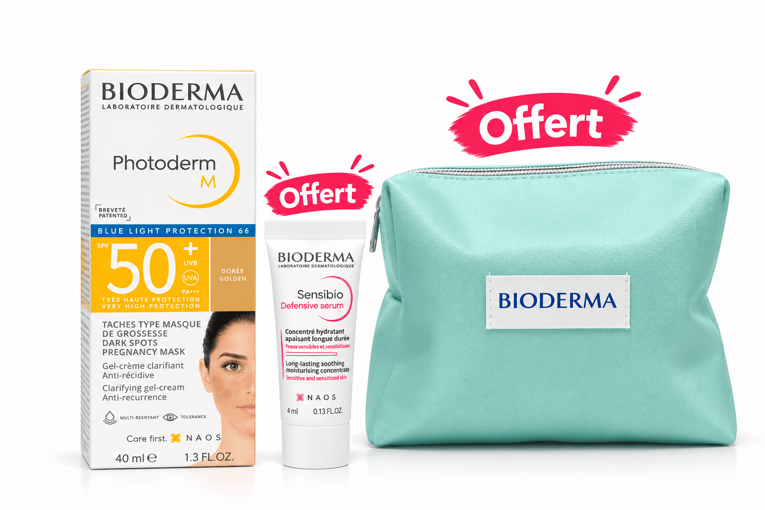 Bioderma Photoderm M SPF50+ Crème Teintée Dorée 40mL + Sensibio Sérum 4mL et Trousse Offerts