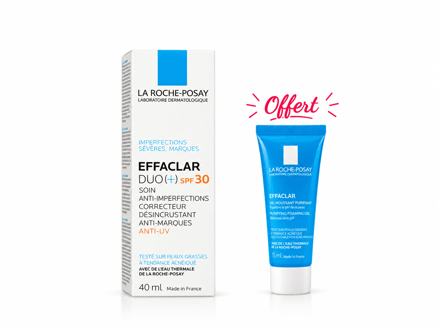 La Roche Posay Effaclar Duo (+) SPF30 40 mL +Gel Moussant Purifiant 15mL Offert