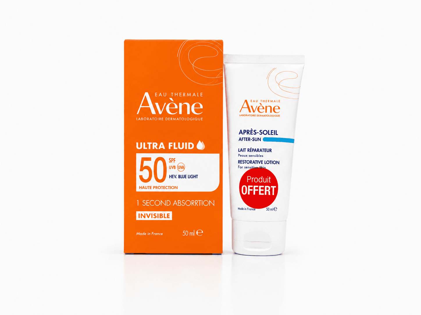 Avène Solaire Ultra Fluid Invisible SPF50+ 50ML+ Lait Après-Soleil 50mL Offert