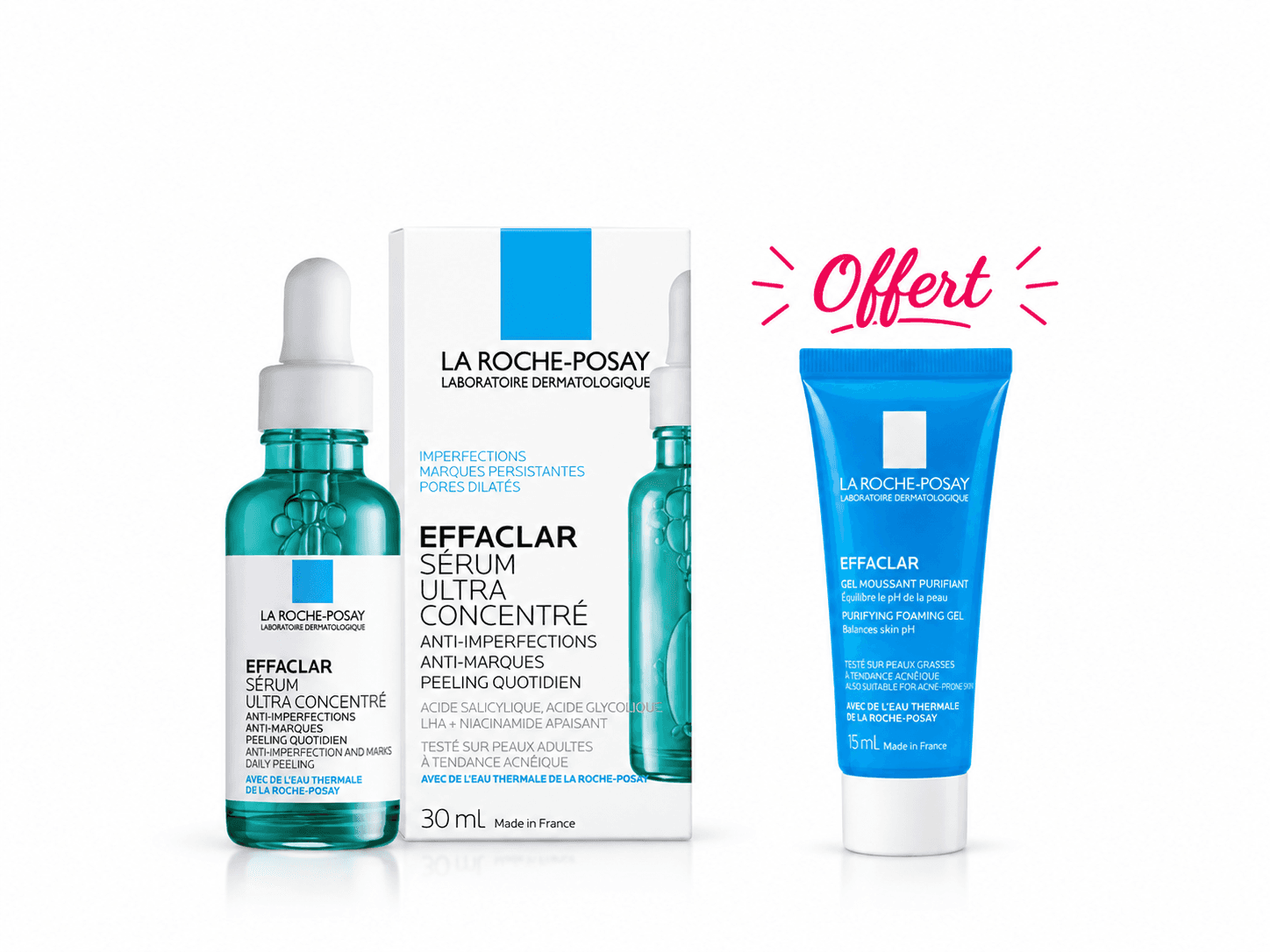 LA ROCHE POSAY Effaclar Sérum Anti-Imperfections 30mL + Gel Moussant Purifiant 15mL Offert
