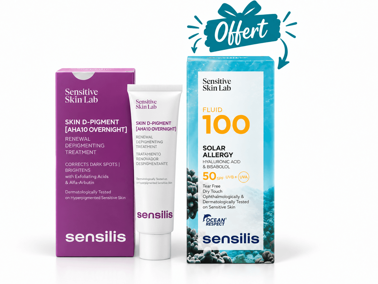 Sensilis Skin D-Pigment [AHA10 Overnight] 30mL + Fluid100 SPF50+ 40mL Offert