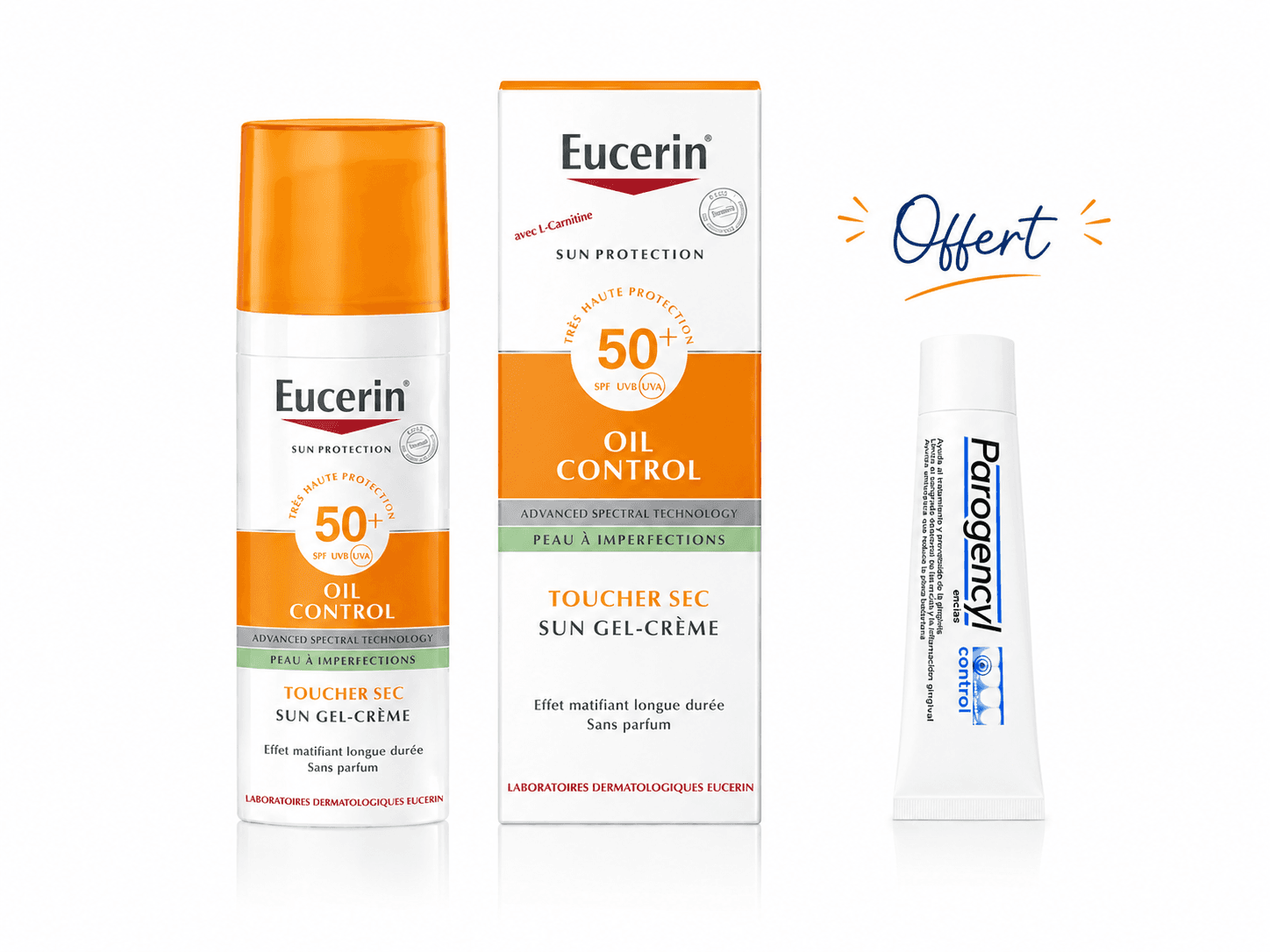 Eucerin Sun Protection Oil Control Gel-Crème SPF 50+ 50mL + Parogencyl Dentifrice Prévention Gencives 15mL (Offert)