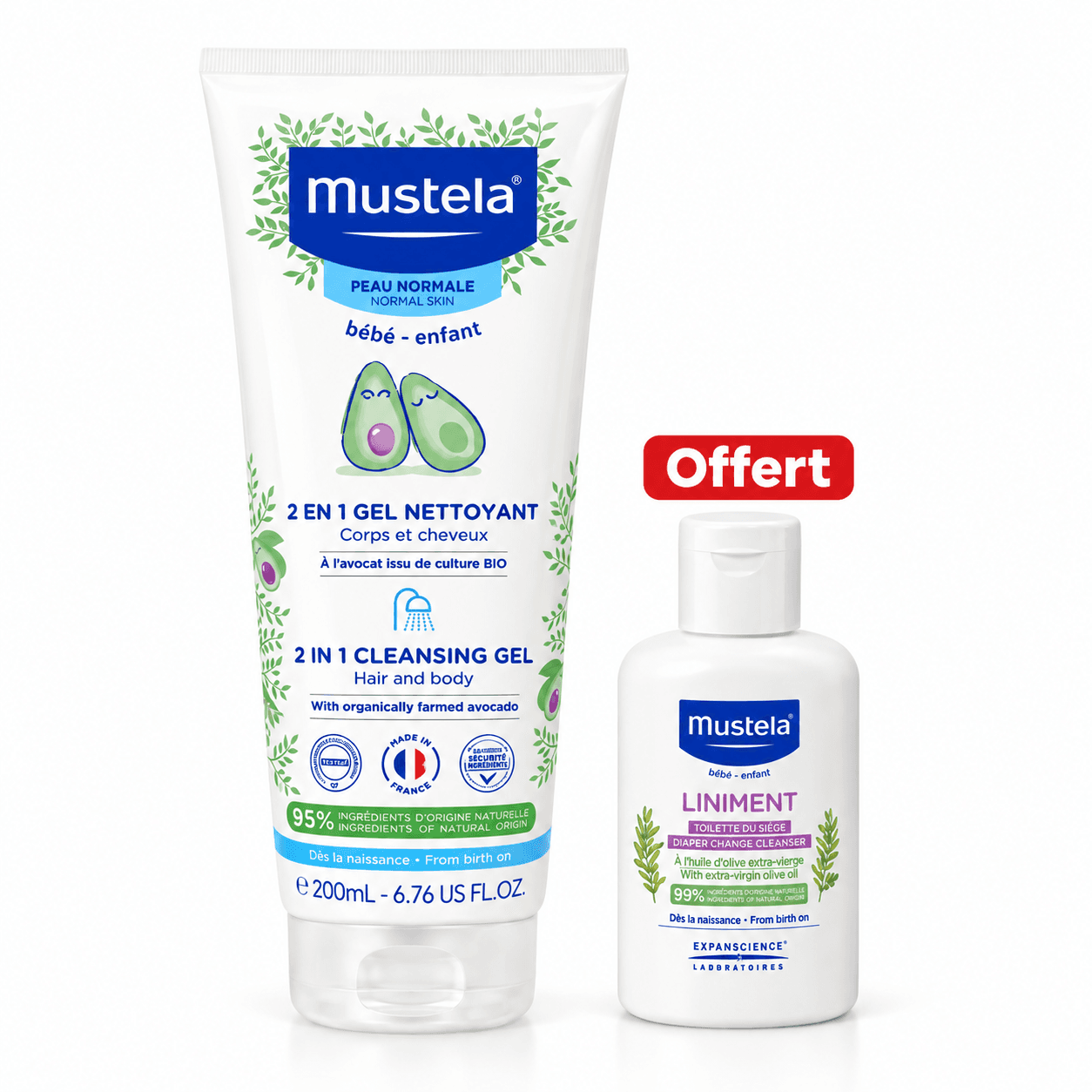Mustela Gel Cheveux et Corps 2en1 200mL + Liniment 50mL Offert