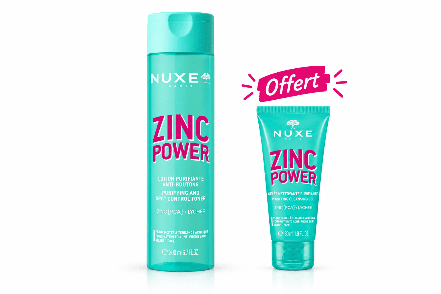Nuxe Zinc Power Lotion Purifiante Anti-Boutons 200mL + Zinc Power Gelée Nettoyante 30mL Offerte