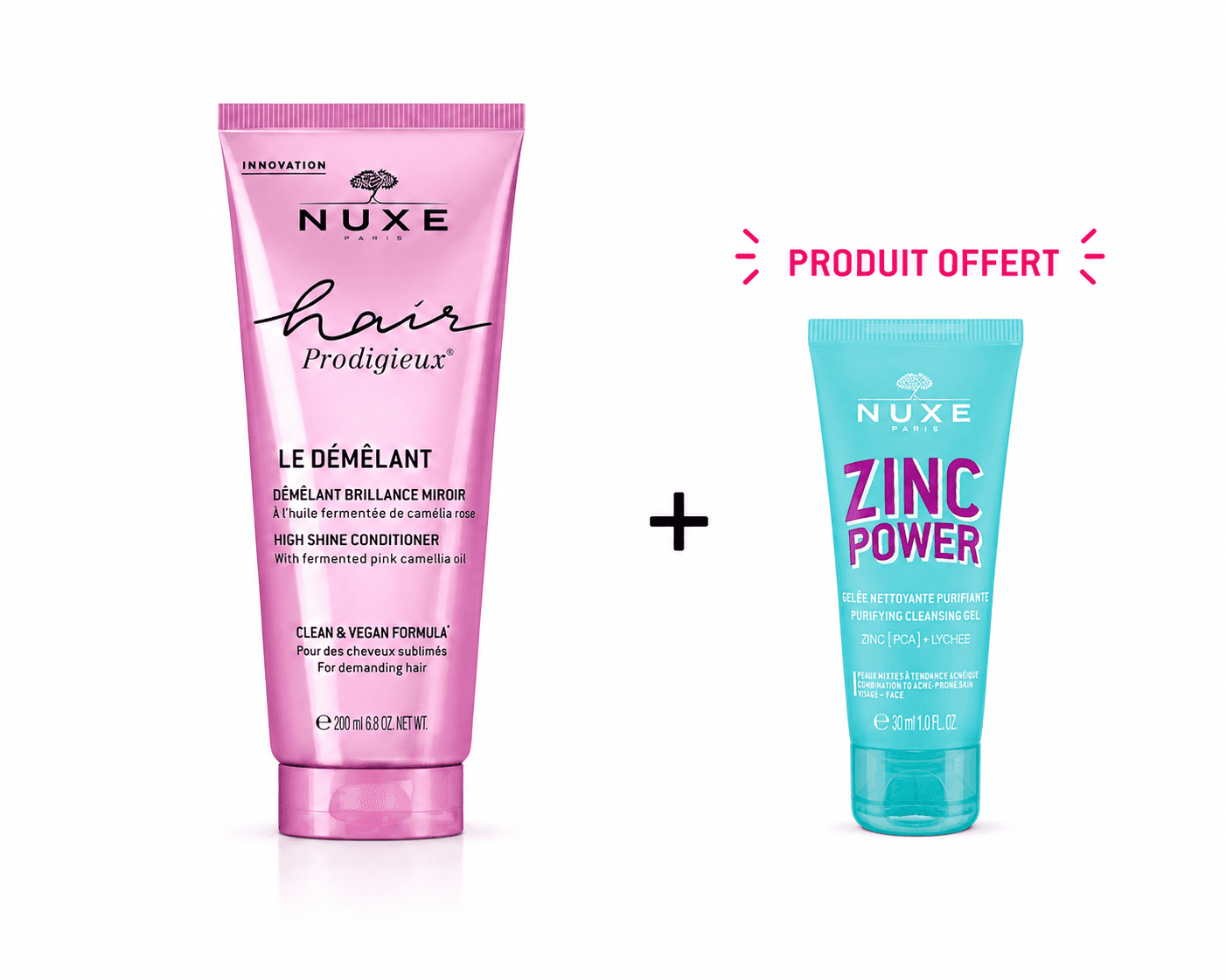 Nuxe Hair Prodigieux Le Démêlant Brillance Miroir 200mL + Zinc Power Gelée Nettoyante 30mL Offerte