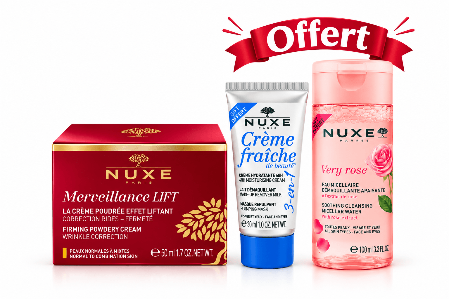 Nuxe Merveillance Lift Crème Poudrée Effet Liftant 50mL+ Crème Fraîche 30mL et Eau Micellaire 100mL Offerts