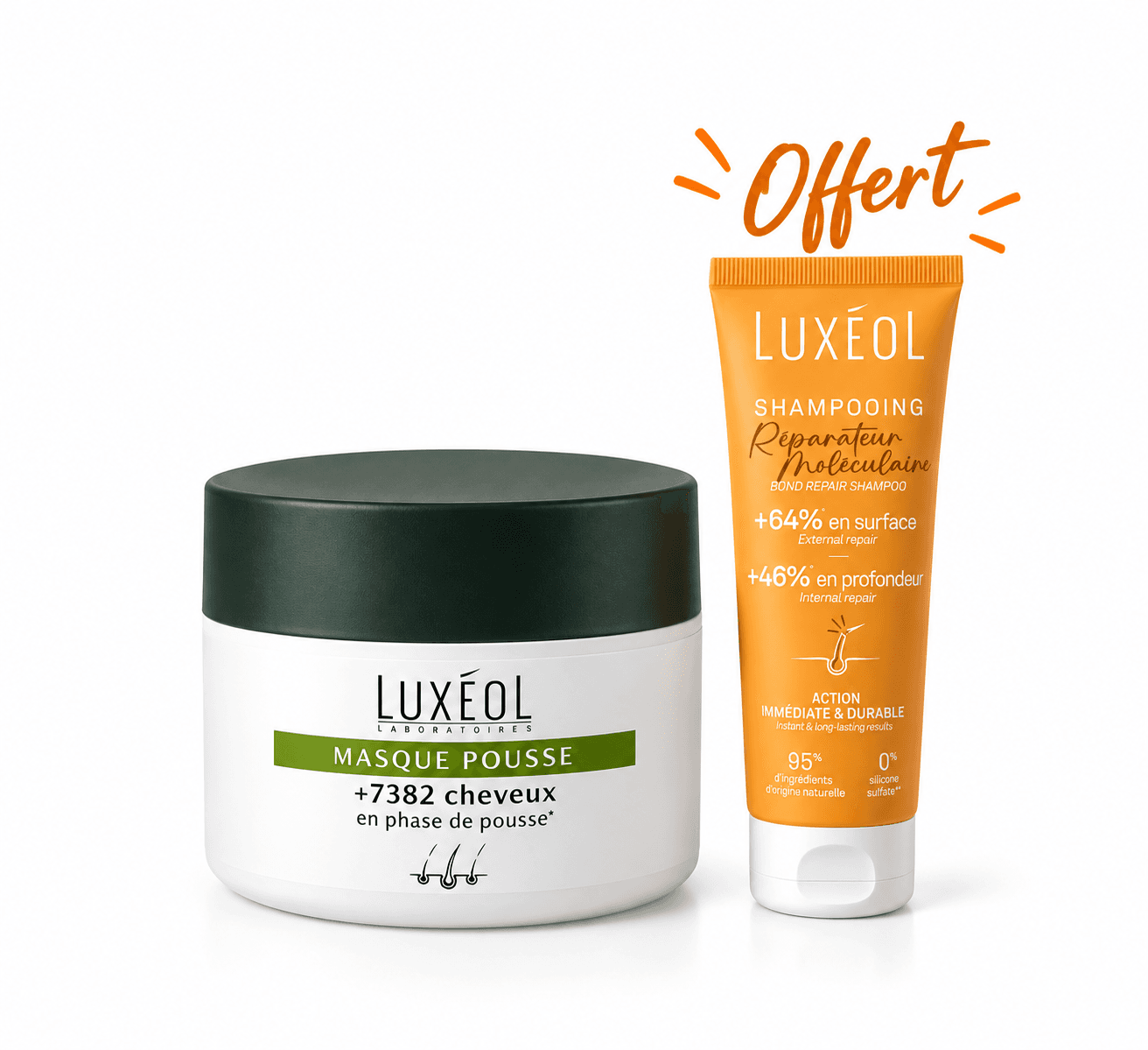 Luxéol Masque Pousse 200mL +Shampoing Réparateur 75mL Offert