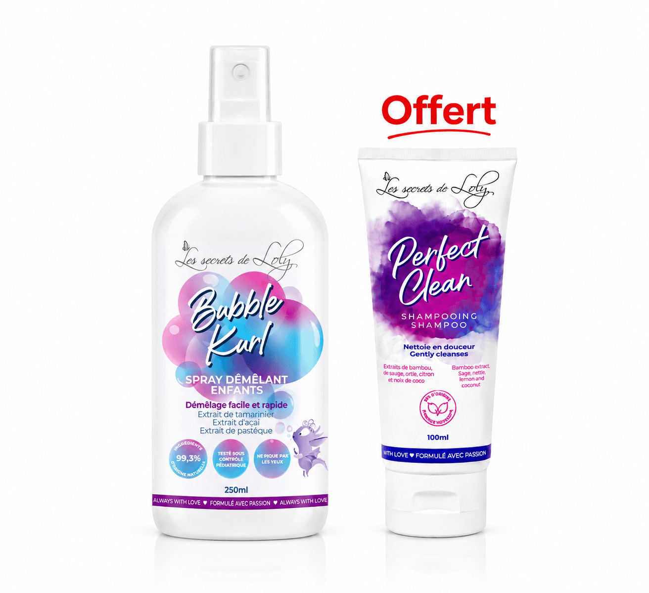Les Secrets De Loly Bubble Kurl Spray Démêlant Enfants 250mL + Shampoing Perfect Clean 100mL Offert