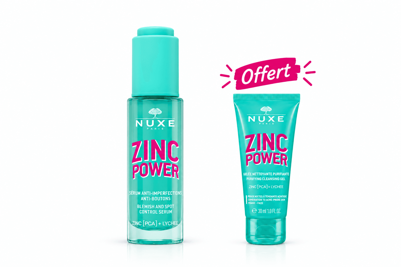 Nuxe Zinc Power Sérum Anti Imperfections Anti Boutons 30mL + Zinc Power Gelée Nettoyante 30mL Offerte