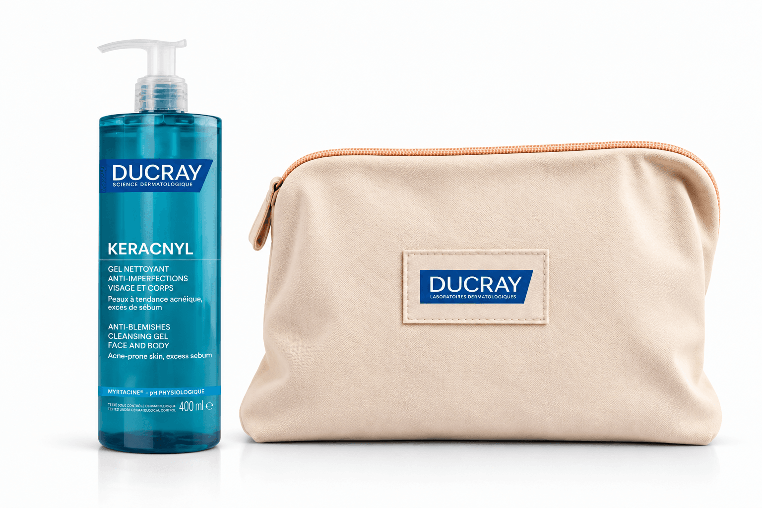 Ducray Keracnyl Gel Moussant Visage et Corps 400mL + Trousse Offerte