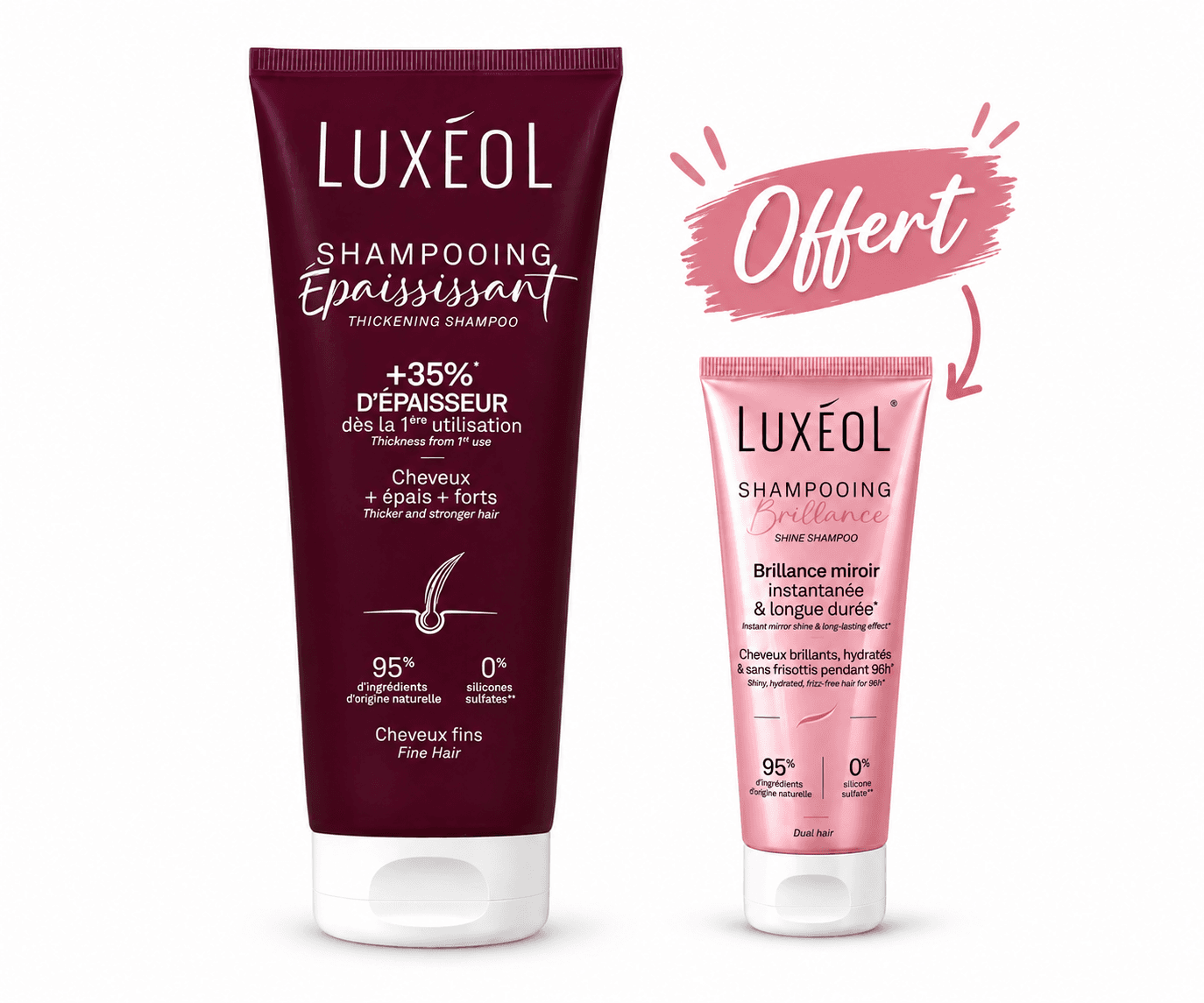 Luxéol Shampooing Epaississant 200mL + Shampoing Brillance 75mL Offert