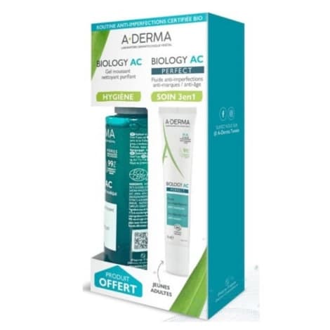 A-Derma Duo Biology AC Perfect 40 mL+Gel Mouss 100mL Offert