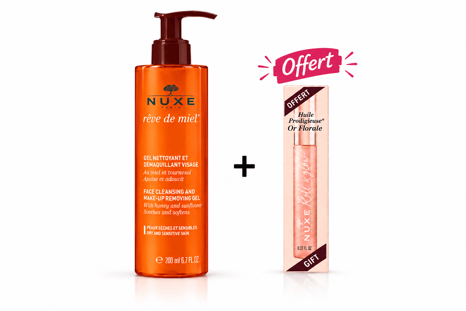 Nuxe Rêve De Miel Gel Nettoyant Et Démaquillant Visage 200mL + Roll-On OR Florale 8mL Offerte