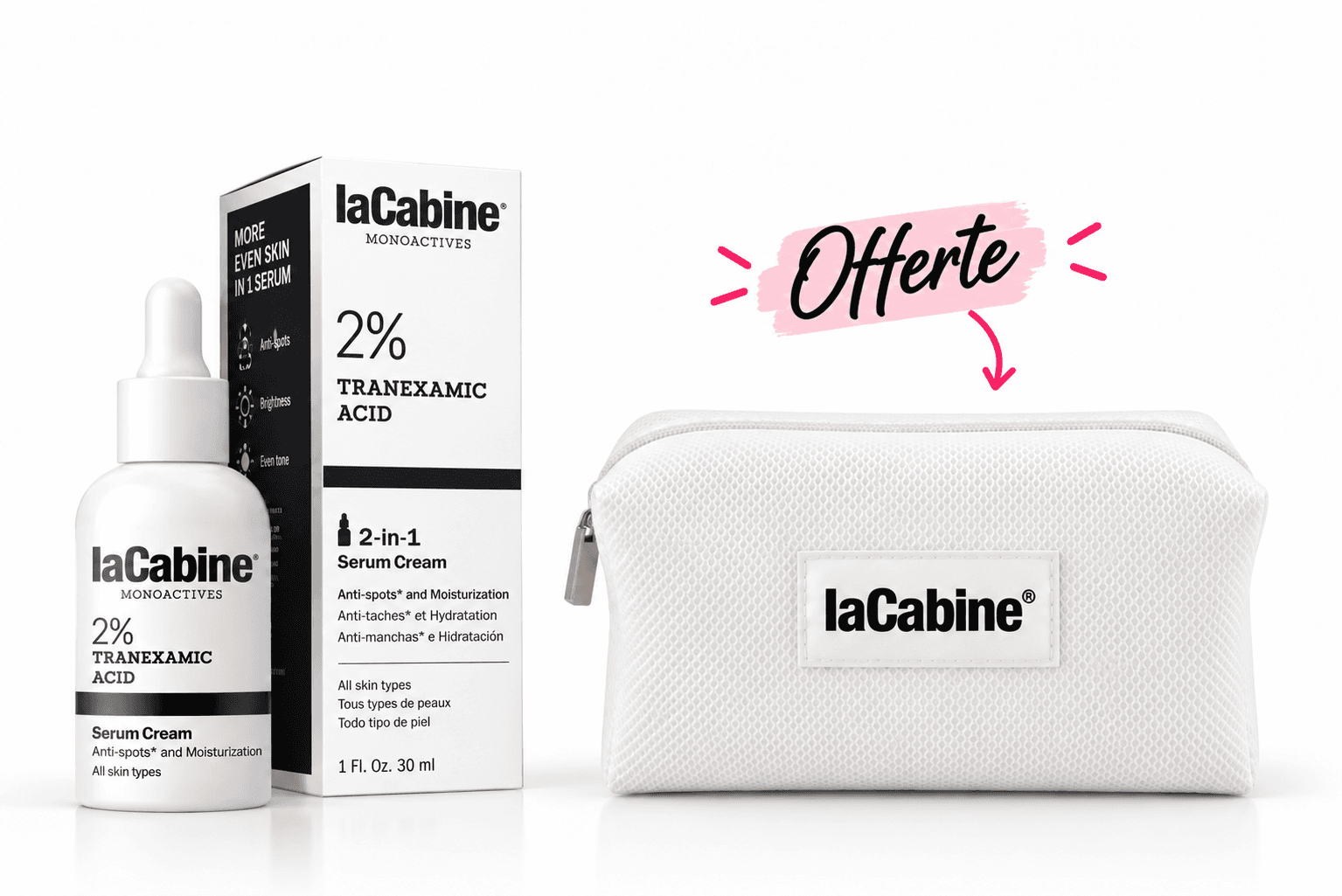 LaCabine Monoactives 2% Tranexamic Acid Sérum Crème 30mL +Trousse Offerte