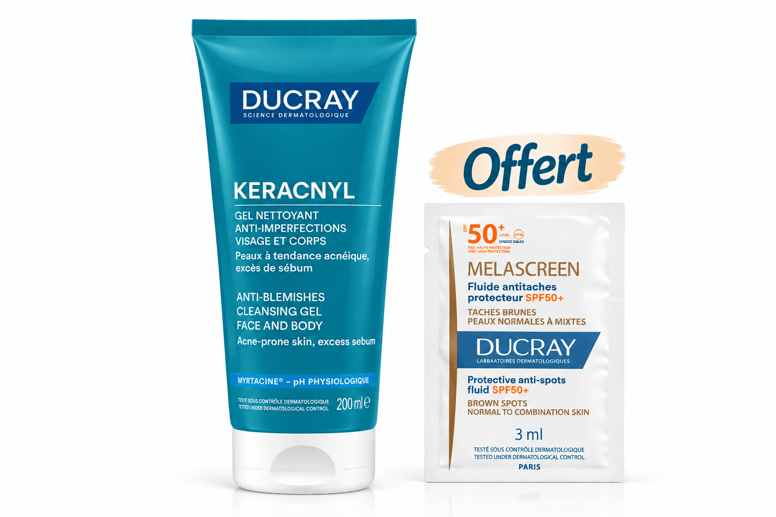 Ducray Keracnyl Gel Moussant 200mL+ Mini Dose Fluid SPF50 Offerte