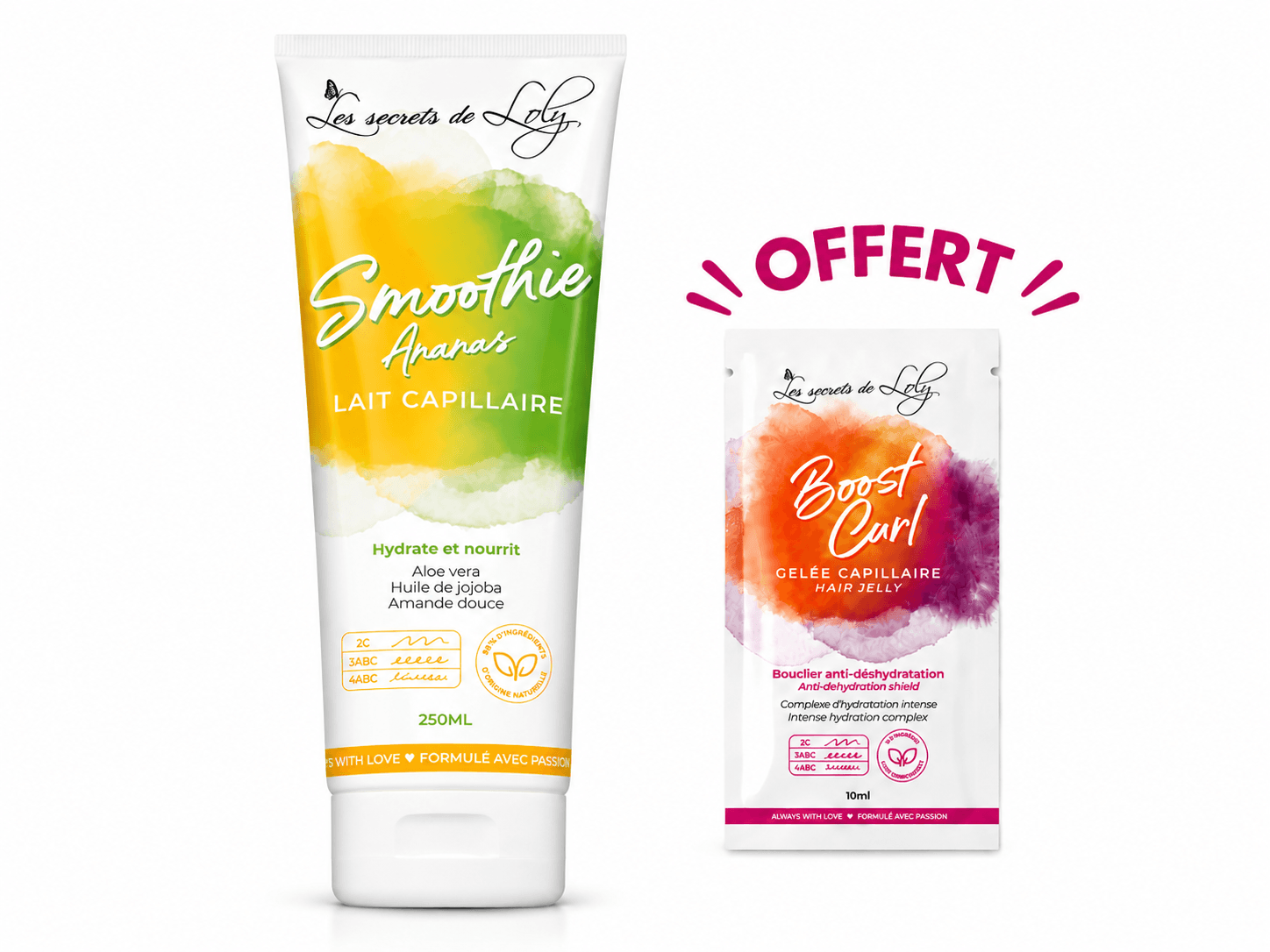 Les Secrets de Loly Smoothie Ananas Lait Capillaire 250mL + Boost Curl 10mL Offert