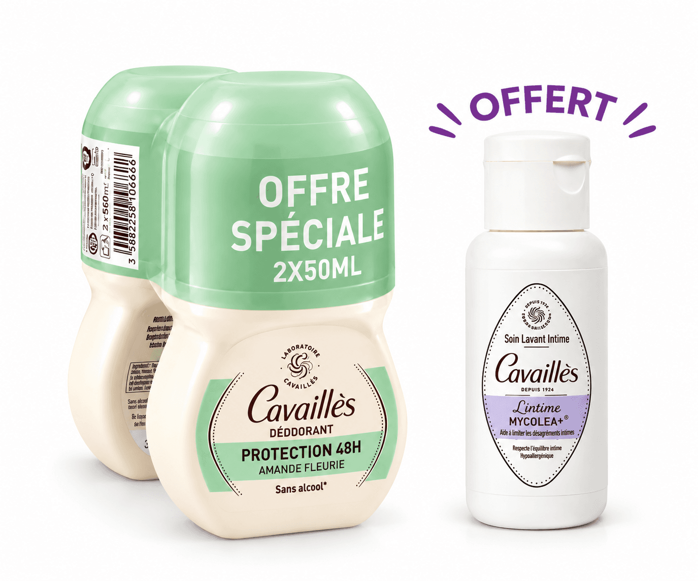 Roge Cavaillès Lot 2 Déo Roll-On Amande Fleurie 48h 50mL + Mini Dose Offerte