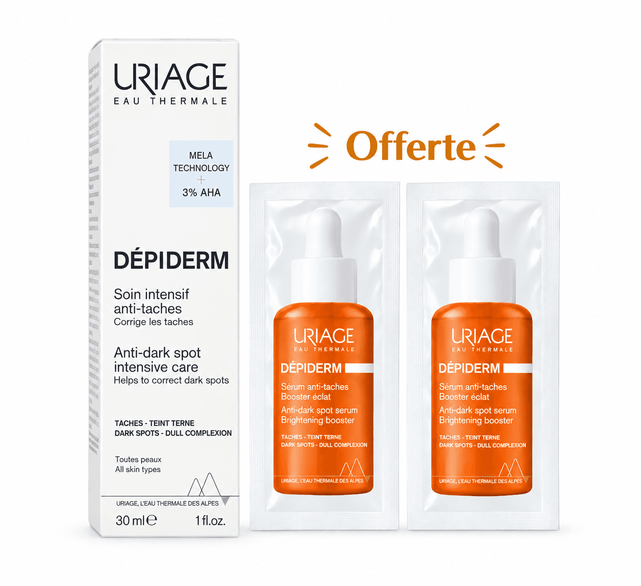 URIAGE Dépiderm Soin Intensif Anti-Tâches 30mL +2 Mini Doses Sérums Dépiderm Offertes